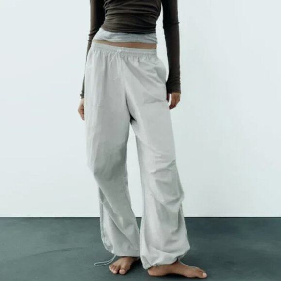 NWT ZARA NYLON PANTS WITH POCKETS BLUE GRAY - Picture 2 of 7